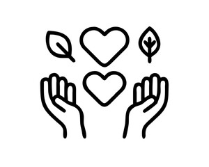 Hands holding hearts and leaves, care concept