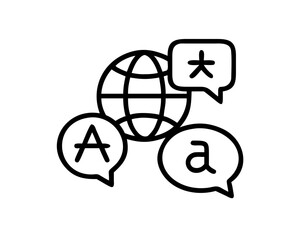 Globe with speech bubbles representing different languages