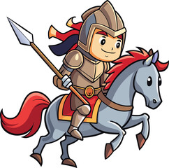 Fototapeta premium Cartoon Knight on Horse with Spear – Vector for Fantasy and Medieval Themes