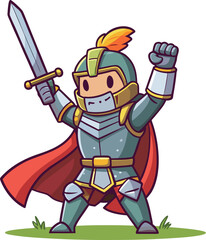 Cartoon Knight Raising Sword – Vector for Fantasy and Heroic Themes