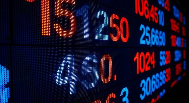 Digital Stock Market Display with Fluctuating Numbers.