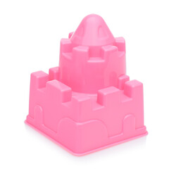 Pink sand castle mold on a white background.