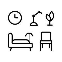 A furniture arrangement featuring a chair and bed