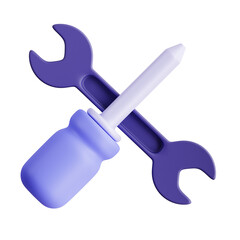 Purple Wrench And White Screwdriver Crossed On Transparent Background 3D Render Service Icon