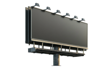 Billboard's empty canvas under spotlights against a stark, dark background