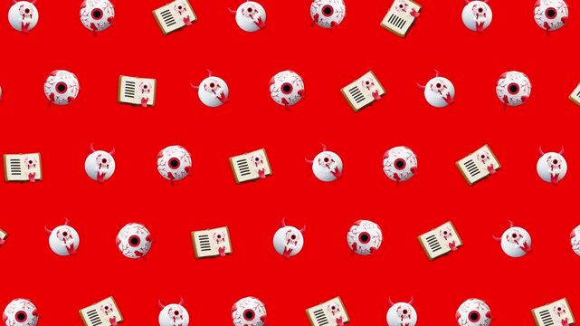 halloween animation pattern eyeballs bloody creepy horror spooky book suitable for spooky digital backgrounds, Halloween invitations, and horror-themed designs