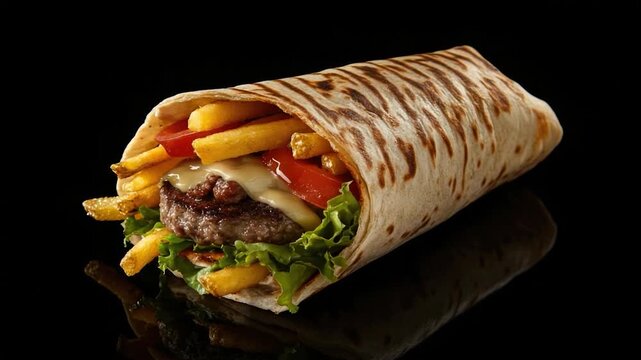 A wrapped burrito filled with French fries and melted cheese, perfect for a snack or meal