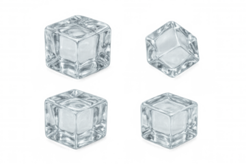 Ice cubes set showing frozen water elements. Perfect for refreshing drink concepts and summer themes. Transparent background