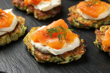 Zucchini Fritters with Smoked Salmon and Cream Cheese