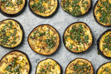 Roasted Eggplant with Chimichurri Sauce. Healthy Vegetarian Food