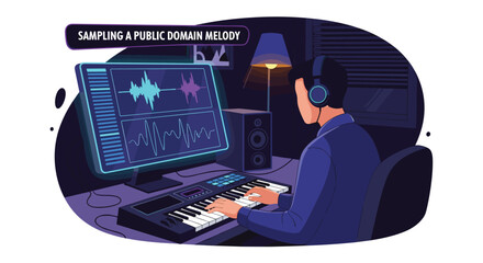 Creative Music Production Studio with Digital Audio Workstation and Synthesizer Keyboard