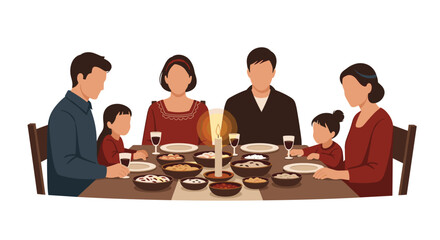 Family Gathering Around a Candlelit Dinner Table Sharing a Meal Together