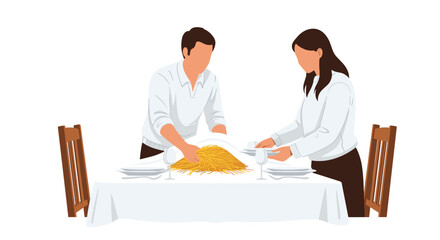 Couple Setting Table Preparing Delicious Meal Together for Family Gathering Dinner Party Celebration