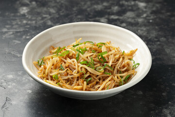 Stir Fry Bean Sprouts with garlic, soy sauce and spring onion
