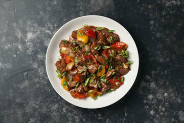 Stir Fry Chinese Pork Liver in a white plate
