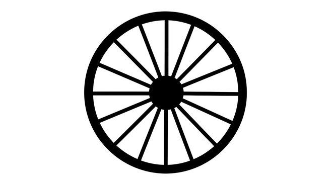 A symmetrical graphic, a circular wheel with radial spokes, rendered in stark black and white - Powered by Adobe