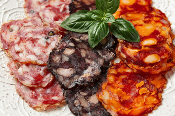 Cured meat platter of traditional Portuguese sausages