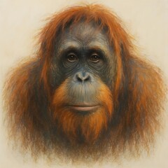 Obraz premium 오랑우탄, 정면, 클로즈업, 파스텔화, jpeg (Orangutan, front view, close-up, pastel painting, jpeg)
