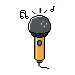 Pixel Art Microphone with Music Notes Illustration