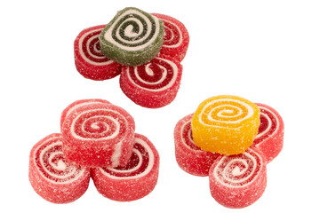 Jelly sweet candy roll isolated on a white background. Marmalade candy.