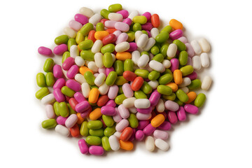 Sweet multicolored candies isolated on white background.