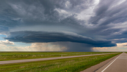 Fototapeta premium Supercell Thunderstorm Over Open Road