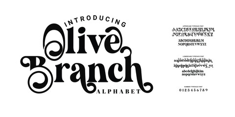 Elegant Font. Groovy Font. Graffiti Font. Creative Hand Drawn Uppercase and Number. Street Art Classic Lettering Fashion Designs Typography modern serif  decorative vintage concept vector illustration