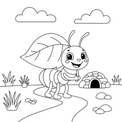 Friendly Cartoon Ant Coloring Page – Black Line Art on White