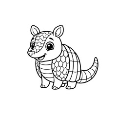 Friendly Cartoon Armadillo Coloring Page – Black Line Art on White