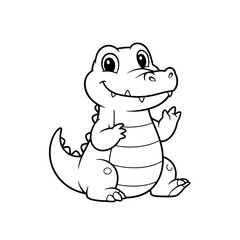 Naklejka premium Friendly Cartoon Crocodile Coloring Page – Black Line Art on White