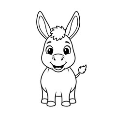 Friendly Cartoon Donkey Coloring Page – Black Line Art on White