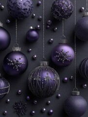 elegant purple christmas ornaments dark background