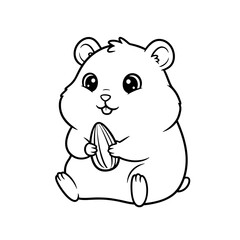 Friendly Cartoon Hamster Coloring Page – Black Line Art on White