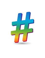 Obraz premium A 3D, colorful hashtag symbol with a gradient of colors and a subtle shadow against a white background