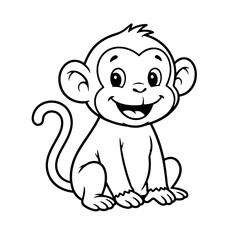 Friendly Cartoon Monkey Coloring Page – Black Line Art on White