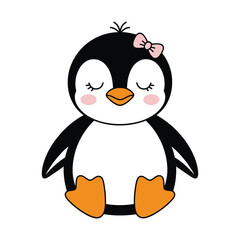 Fototapeta premium Cute baby penguin girl vector cartoon illustration
