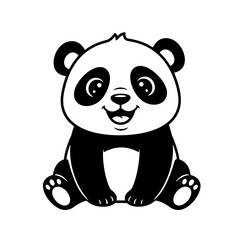 Friendly Cartoon Panda Coloring Page – Black Line Art on White