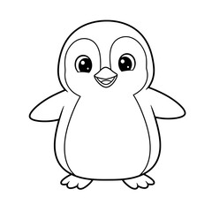 Friendly Cartoon Penguin Coloring Page – Black Line Art on White