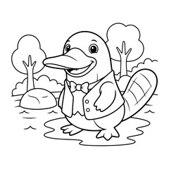 Friendly Cartoon Platypus Coloring Page – Black Line Art on White