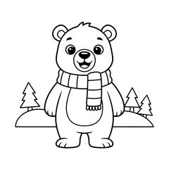 Friendly Cartoon Polar Bear Coloring Page – Black Line Art on White