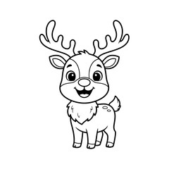 Friendly Cartoon Reindeer Coloring Page – Black Line Art on White