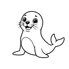 Friendly Cartoon Seal Coloring Page – Black Line Art on White