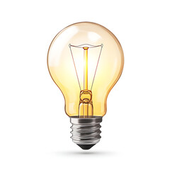 A glowing incandescent light bulb, symbolizing innovation, ideas and creativity. The bulb is lit, with a warm glow on a white background, easy to use.