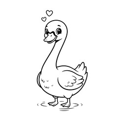 Friendly Cartoon Swan Coloring Page – Black Line Art on White