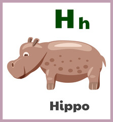 Hippo letter H english alphabet card children