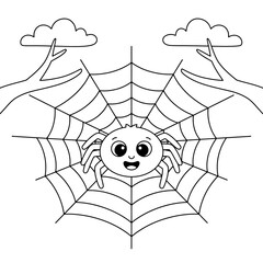 Friendly Cartoon Spider Coloring Page – Black Line Art on White