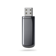 A sleek black USB flash drive, ideal for data storage and transfer on a white background, easy to use.
