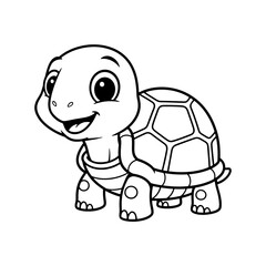 Fototapeta premium Friendly Cartoon Turtle Coloring Page – Black Line Art on White