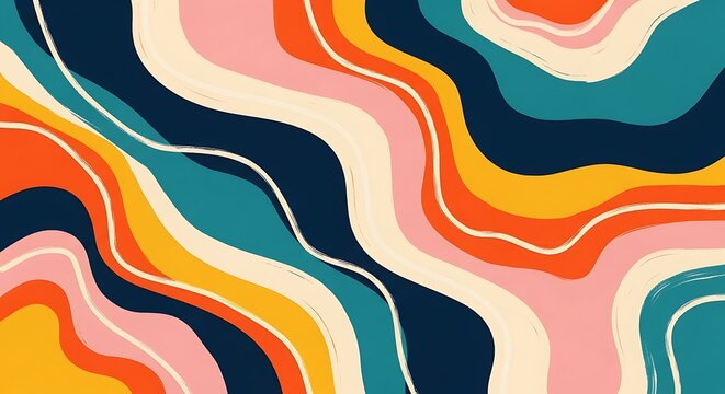 Colorful abstract wavy lines retro pattern background design