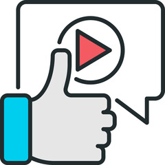 Video Play Button Icon With Thumbs Up Symbol On A Transparent Background Representing Approval And Content Consumption